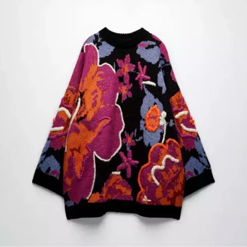 Zara Jacquard Floral Knit Women's Sweater - Size Medium - NWT - Picture 2 of 5